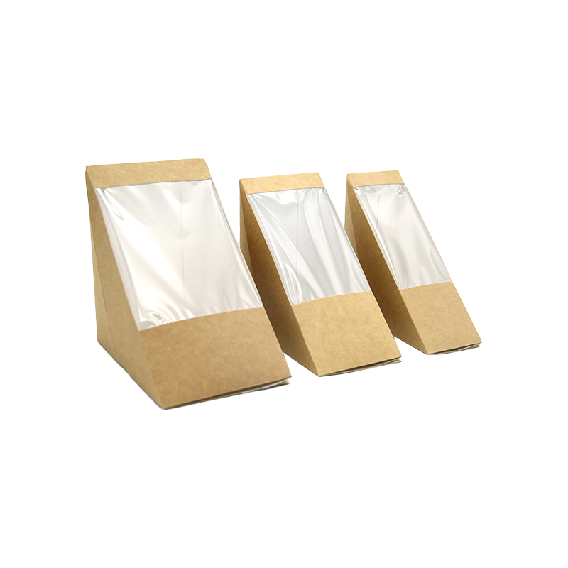 Kotak Sandwich Segitiga dengan Jendela Kertas Kraft Kotak Wedge Sandwich Kemasan Makanan Kotak Takeaway untuk Makanan Penutup Roti