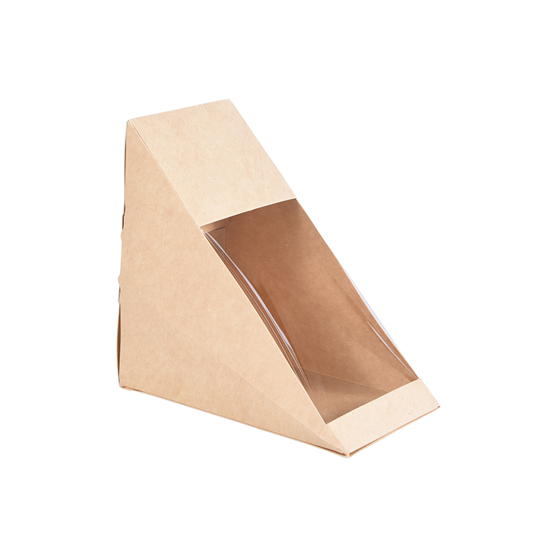 Kotak Sandwich Segitiga dengan Jendela Kertas Kraft Kotak Wedge Sandwich Kemasan Makanan Kotak Takeaway untuk Makanan Penutup Roti