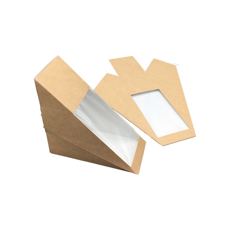 Kotak Sandwich Segitiga dengan Jendela Kertas Kraft Kotak Wedge Sandwich Kemasan Makanan Kotak Takeaway untuk Makanan Penutup Roti